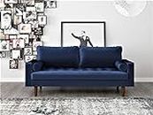 Container Furniture Direct Womble Mid Century Modern Velvet Couch for Living Room with 3 Seater Tufted Seat and Sturdy Wood Frame, Includes Bolster Pillows, Sofa, Space Blue