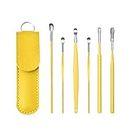 Zabb 6 Pcs Ear Wax Cleaner - Resuable Ear Cleaner Tool Set with Storage Storage Leather Pouch - Ear Wax Remover Tool Kit with Ear Curette Cleaner (Yellow, Color)