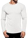Ekouaer Men's Long Sleeves Shirts Basic Ribbed Underwear Tops Crewneck Stretchy Loungewear Warm Pullover Sweater White L