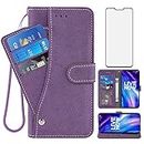 Compatible with LG V40 ThinQ Wallet Case and Tempered Glass Screen Protector Flip Credit Card Holder Cell Accessories Phone Cover for LGV40 Storm V 40 Thin Q V40ThinQ LG40 40V 40ThinQ Women Men Purple