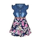 YJ.GWL Girls Dresses, Denim Tops Flower Skirt Girl Casual Dress, Princess Dresses for Girls with Belt, School Day Dress, Party Dress Fashion Clothes for Girls 10-12 Years