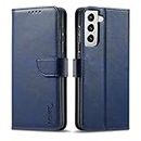 LOLFZ Étui portefeuille pour Samsung Galaxy S21 FE - Style vintage - En cuir - Avec porte-cartes - Béquille - Fermeture magnétique - Bleu