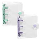 Mini Loose Leaf Notebooks, 2 Pcs Clear PVC 3 Ring Notebook Binder for Mini Photo Album, DIY Cover, Note Taking, School Office Supplies (Purple, Mint Green)