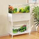 LAQUAL 20-29 Gallon Aquarium Stand with Cabinet, 20 Gallon Long Fish Tank Stand with 31''L * 12''W Tabletop, Double Heavy Metal Stand with Stable Structure, Adjustable Table Feet - White