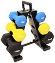 BalanceFrom Colored Neoprene Coated Dumbbell Set with Stand, 50-Pound Set (3 Pairs of 5lbs, 8lbs and 12lbs)