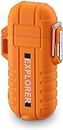 Electric Lighter USB C Rechargeable Lighter with Flashlight,Dual Arc Plasma Lighter,Electronic Windproof and Waterproof Lighter for Men,Camping Lighter,Cool Gadgets,Survival,Fishing,EDC Gear(Orange)