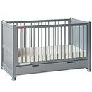 Fisher-Price Georgia Wooden Baby Crib Cum Toddler Bed (Grey, with Mattress)