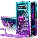 Silverback for Samsung Galaxy S10 Plus Case with Ring Kickstand Lanyard, Moving Liquid Glitter Sparkle Holographic, Girls Women Bling Diamond Protective Cover For Samsung Galaxy S10 Plus 6.4" - Purple