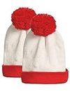 SSLR-Adult-Halloween-Beanie-Hat-Christmas Beanie Hat Red White Knitted Pompom Cuff, 2 Pack-white Red, One Size