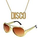 2pcs Disco 50s 60s Set Rock Star Cool Outfits Golden for Teens & Adult Costume Dress Up Accessories Halloween Birthday Party