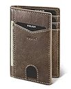 VULKIT Bifold Front Pocket Slim Wallet RFID Blocking Minimalist Thin Leather Credit Card Holder Wallet for Men and Women Mocha