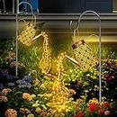HELESIN Solarlampen mit Lichterkette Gießkanne Fairy Garden Light (2 Stück), LED Solar Giesskanne mit Lichterkette Aussen, Garten Kunst Lampe für Patio, Blumentopf und Rasen (Mit 2 Ständer)