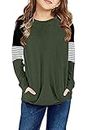 storeofbaby Green Tops for Girls Casual Round Neck Sweatshirt Winter Loose Fit Blouses