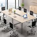YITAHOME 8FT Conference Table with Power Outlets, 94.5 Inches Boat Shaped Meeting Table with Rectangle Grommet, Modern Seminar Table for Office Conference Room, Boardroom Desk, Light Wood Grain