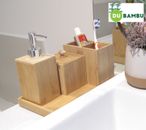 Bamboo Bathroom Accessories Set | Soap Dispenser, Toothbrush, Storage Box & Tray