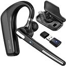 Ultralight Bluetooth Headset with Noise Cancelling Microphone, Business Wireless Headphones with Mic, Auto-Pair USB Dongle for PC/Laptop, Handsfree, Mute & Volume Buttons, for Meet|Skype|Zoom|Teams