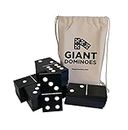 Get Out! Giant Wooden Dominoes 28-Piece Set & Bag – Jumbo Black Color Wood & White Numbers, Kids Adults Outdoor Games