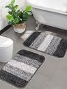 SARAL HOME EASY LIVING Microfiber Striped Anti Skid Set of 2 Bathmats (Black, 35X50 Cm), Large Rectangle