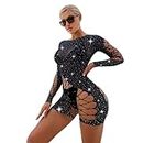 HGMMFZ Women Lace Sexy Lingerie One Piece Fishnets See Through Long Sleeve Bling Rhinestone Dress Suitable for Weight 45-65kg 3 Pack Black