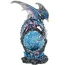 JORAE Dragon Statue On Sparkling Faux Crystal Cave Light Up Color Changing LED Collectible Dragon Figurine Home Décor (Blue)