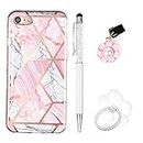 Yiscase Marble Case Compatible with iPhone 7/iPhone 8/iPhone 6 Case with Stand Ring Holder Kickstand Glitter Sparkle Women Girls Slim Protective TPU Soft Cover with Stylus Pen Dust Plug - Pink