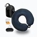 NavoX Travel Pillow Memory Foam Neck Pillow for Travel w/sleep mask/Earplug/Pouch, Neck Support Pillow Quick Pack Lightweight for Camping, Car, Airplane/Blue