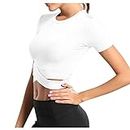Women Workout Tops Summer Crewneck Short Sleeve Blouse Solid Color Casual Workout Yoga Shirts Slim Fit Tees Clothes B-127