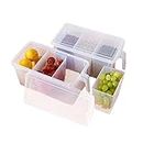 SKYFUN (LABEL) Airtight Plastic Fridge Pantry Food Storage Container Handle Basket with Lid Bathroom Organizer with 3 Smaller Bins- Clear
