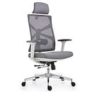 HOLLUDLE Ergonomic Office Chair with Adaptive Backrest, High Back Computer Desk Chair with 4D Armrests, Adjustable Seat Depth, Lumbar Support and 2D Headrest, Swivel Task Chair, White