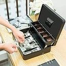 Kixre Cash Register Drawer, Portable Security Lockable Cash Drawer Cash Tray Cash Box Cash Register for Small Businesses, Heavy Duty Money Organizer for Cash, with 5 Compartments, Recessed Handle