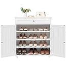Yaheetech Shoe Cabinet, Wooden Shoe Storage Cabinet Organizer with 1 Drawer & 2 Doors, Modern 4-Tier Shoe Rack with Adjustable Shelves for Living Room, Hallway, Bedroom, White