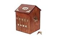 namra Money Bank - Big Size Master Size Large Hut Shape Piggy Bank Wooden 7 X 5 Inch for Kids and Adults (Brown), Modern