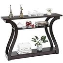 SUPER DEAL 3 Tier Narrow Console Table Accent Sofa Table Wood Entryway Table Decorative Hallway Table with Shelves, Curved Frame for Living Room Front Door Entrance, 47 in Espresso