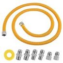 72 Inch Flexible Stainless Steel Gas Line for Dryer, Gas Stoves, Water Heater, 5/8" OD(1/2" ID)Gas Hose Connector Kit with 1/2" FIP X 1/2"MIP X 3/4"MIP, Yellow Coated