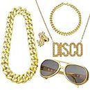 TYXHXTF Kit de Disfraces de Hip Hop Accesorios para Disfraz de Hip Hop Collar de Oro Collar de Disco Anillo de Dólar Gafas de Sol Dorado Pulsera de Oro para Unisex Carnaval Fiesta Accesorios de Rapero