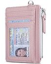 Teskyer Card Holder Wallet, Slim Credit Card Wallets, Minimalist, RFID Blocking, 1 ID Window, with Zipper, Lanyard, Holds up to 8 Cards, Rose, Slim (11.7 x 8.1 x 1 cm), Minimalist