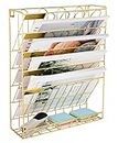 EasyPAG 6 Tier A4 Metal Wire in Tray Hanging Wall File Holder Mail Organiser Magazine Storage Rack,Gold