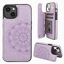 Fanlecc for iPhone 13 6.1" Wallet Case with Card Holder Floral Pattern Flip Folio PU Leather Kickstand Card Slots for Women Magnetic Clasp Shockproof Cover (Purple, iPhone 13 6.1"-(S))