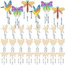 Leinuosen 30 Pcs Wind Chime Kit Hummingbird Wooden Wind Chimes Decorative Butterfly Windchimes Hanging Dragonfly DIY Wind Chimes for Kids Indoor Outdoor Garden Home Patio Party Crafts Decorations