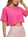 CRZ YOGA Women's Pima Cotton Workout Crop Tops Short Sleeve Yoga Shirts Casual Athletic Running T-Shirts Sonic Pink Medium