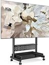 FITUEYES TV Stand with Wheels for 40 to 85 inch LED LCD Flat Screen, Corner TV Stand Mount with Storage, Peg Board & Wooden Shelf TV Console Black