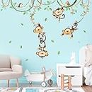 DECOWALL DW-1507S Monkeys on Vine Kids Wall Stickers Wall Decals Peel and Stick Removable Wall Stickers for Kids Nursery Bedroom Living Room