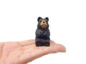 Black Bear Figurine Statue Decor Wood Carving Miniature Small Animal Teddy Smoky