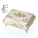 ELLDOO Vintage Music Box, Beige Metal Musical Jewelry Box Keepsake Box, Small Trinket Jewelry Storage Box Gift for Girl Women (Tune: You are My Sunshine)
