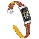 Chofit Leather Band intended for Fitbit Charge 5,Slim Thin Genuine Leather Replacement Wristband Strap Accessories intended for Fitbit Charge 5 Women Men (Brown)