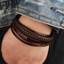 Trendy Leather Bracelets Men Stainless Steel Multilayer Braided Rope Bracel~DC