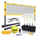 Portable Badminton/Volleyball Combo Set w/Net, Rackets&Shuttlecocks, Volleyball