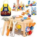 TONZE Kids Tool Set with Apron, Wooden Toddler Tool Bench Montessori Toys for 2 3 4 Year Old, 39 PCS Educational STEM Construction Toys Pretend Play Toddler Tools Birthday Gift for Age 2-4 Boy & Girl