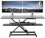 VIVO 42 inch Electric Motor Desk Converter, Height Adjustable Riser, Sit to Stand Dual Monitor and Laptop Workstation with Wide Keyboard Tray, Black, DESK-VE42B