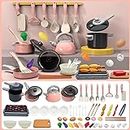 59PCS Mini Kids Kitchen Toy Accessories, Toddler Pretend Cooking Play set with Play Pots, Pans, Utensils Cookware Toys, Play Food Sets Kids Kitchen Cooking Playset, Learning Gift for Girls Boys